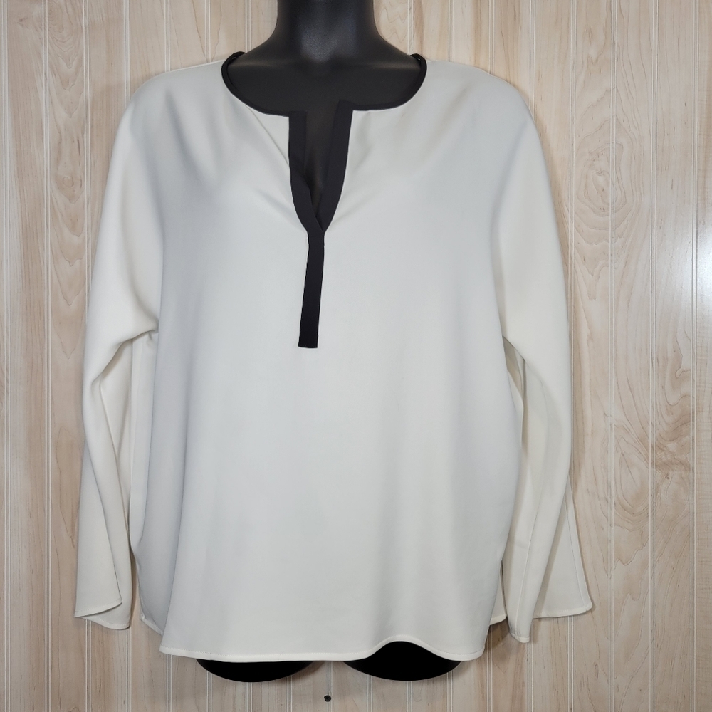 DKNY White Blouse with Black Detailing Sz XL